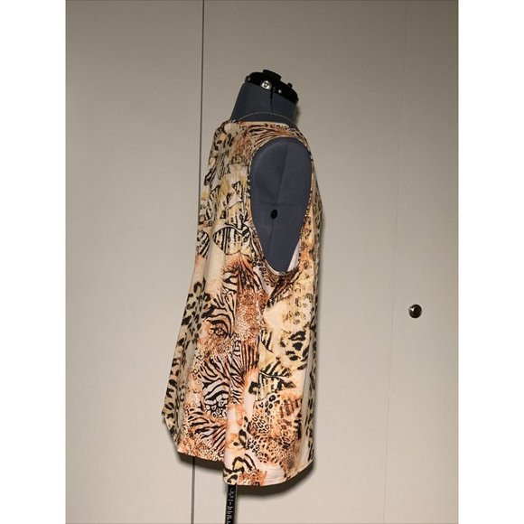 One World Colorful Sleeveless Tank Top Leopard Multi Print + Necklace 3X NWOT - Picture 2 of 6